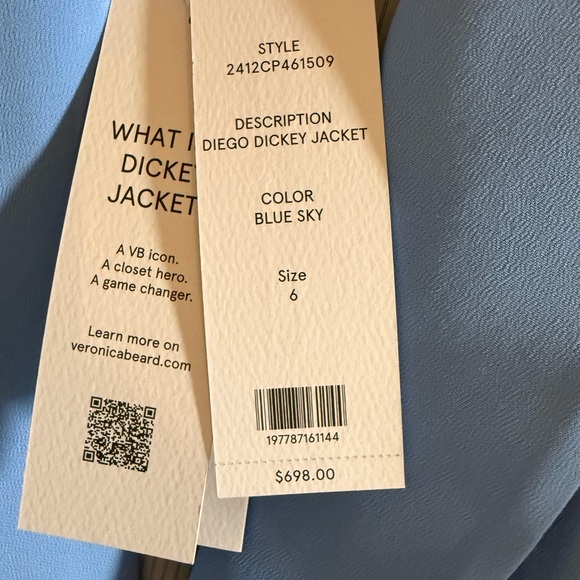 NWT - Veronica Beard Sky Blue Double-Breasted Diego Dicky Jacket - size 6 - Picture 8 of 10